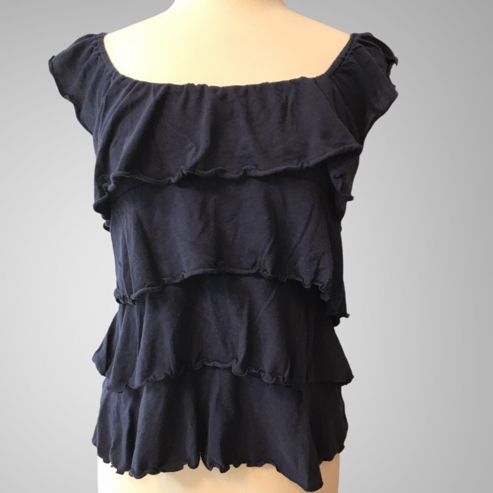 On or Off the Shoulder Top by Express Sz M Ruffle Blue Womens